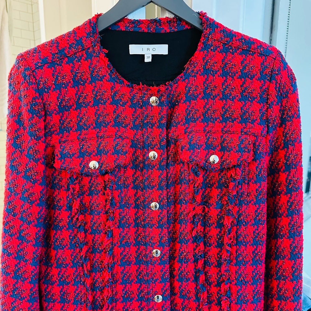 IRO Red and Navy Blue Tweed Jacket